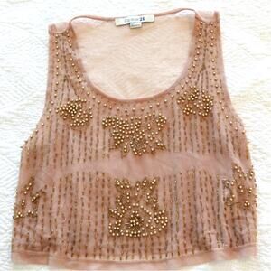 Nude Brown Tan beaded Crop top / sleeveless